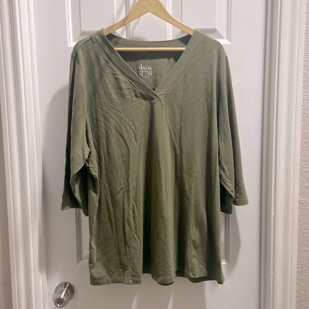 D&Co Essentials T-Shirt Womens 2X Cotton Spandex 3/4 Sleeve V-neck